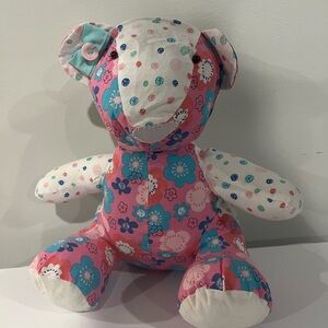 Floral Patchwork Stuffed Bear - Pink and White